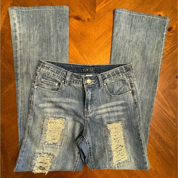 Cache Vintage Embellished Blue Jeans Denim Straight Legs Sz 6 Rhinestones Bling - Picture 4 of 16